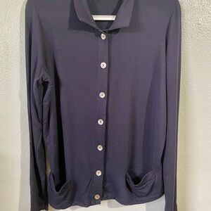 Bleusalt Navy Button Front Cardigan Top Long Sleeve Pocketed Soft Knit XL 14 16